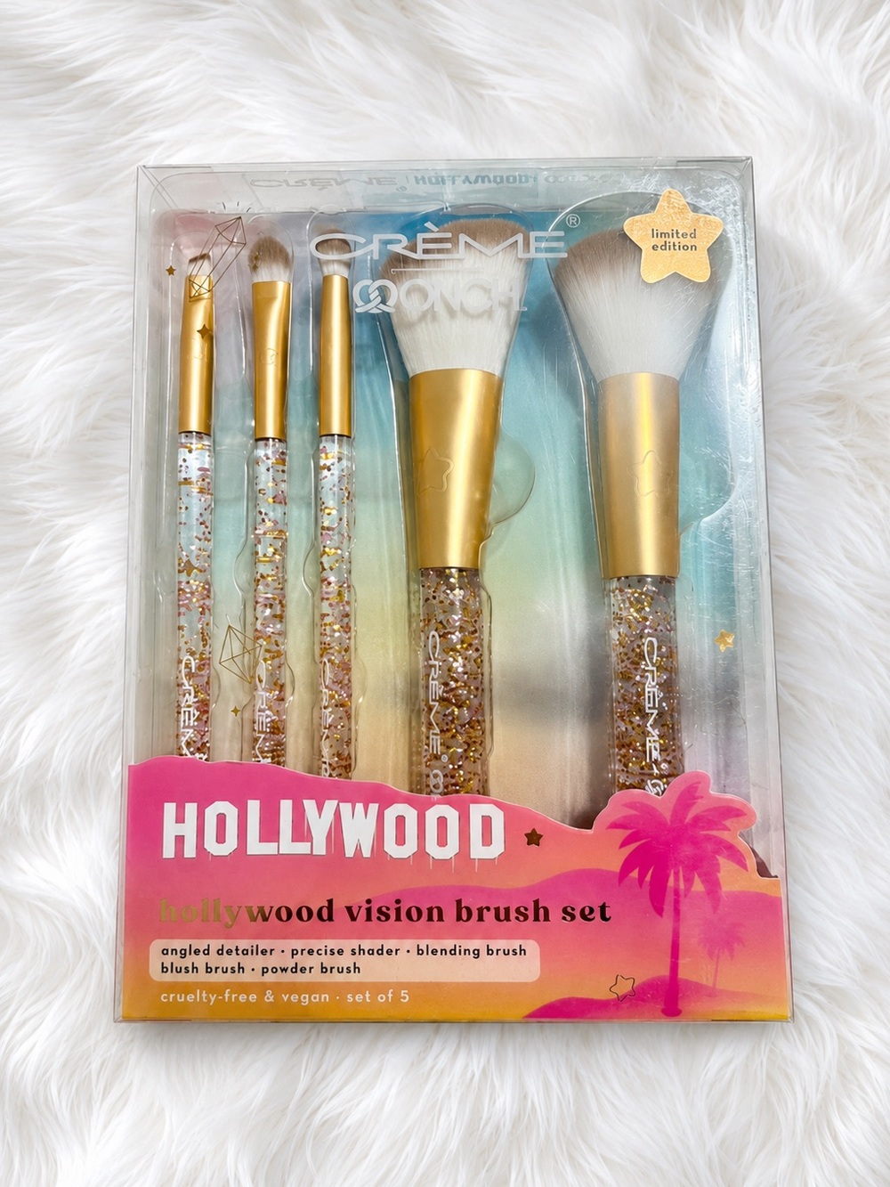 Creme Pro Hollywood Vision 5-Piece Makeup Brush Set - Gold Glitter Handles